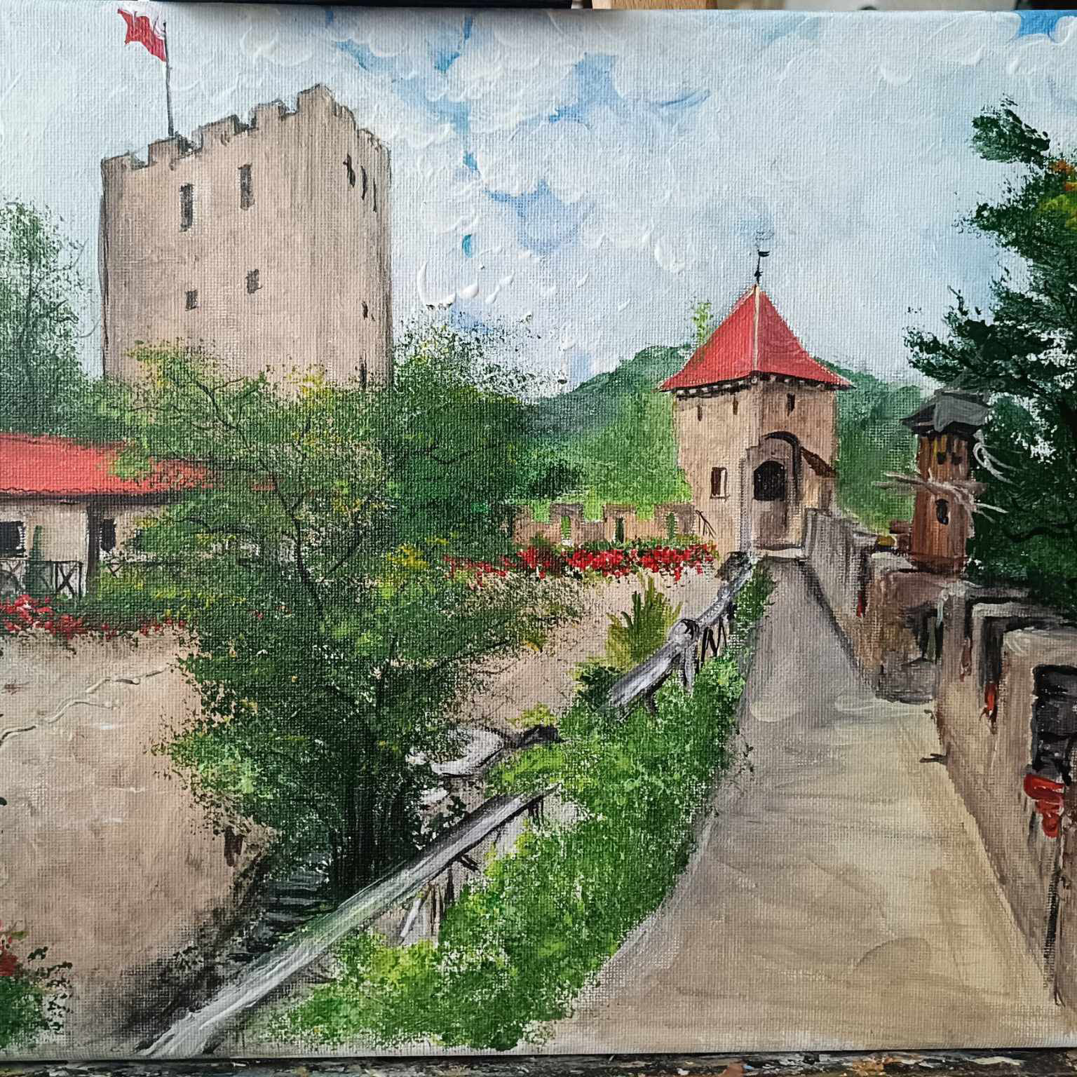 Obraz ruin baszty w jasnym świetle dnia, galeria natchnień