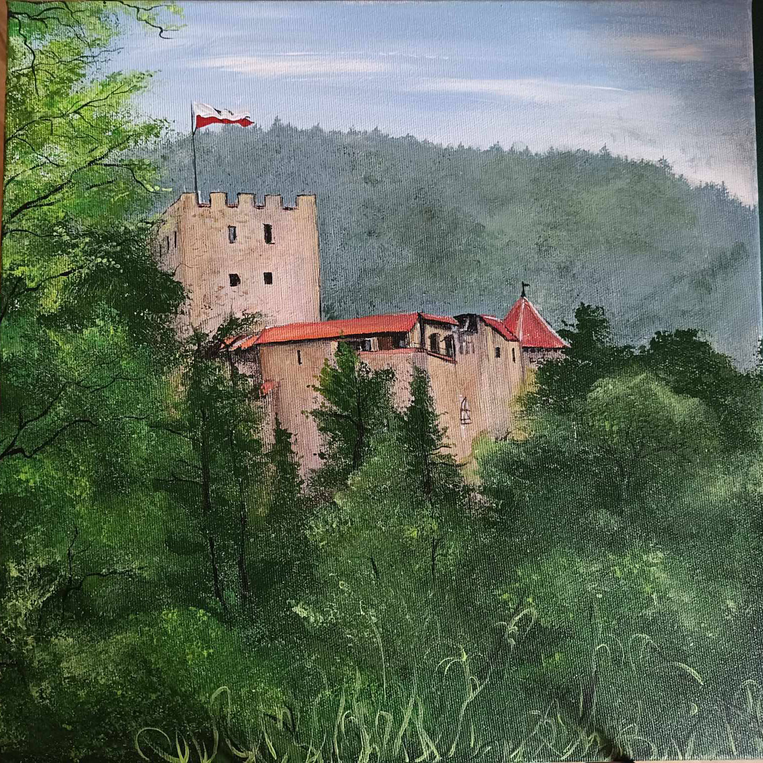 Pastelowy widok ruin baszty, galeria natchnień